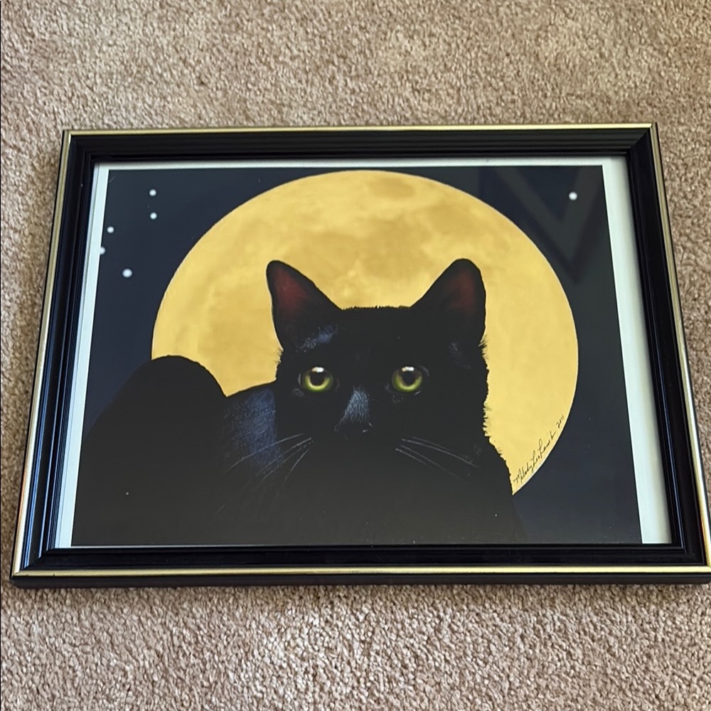 Black Cat Framed Art Print Signed by Artist